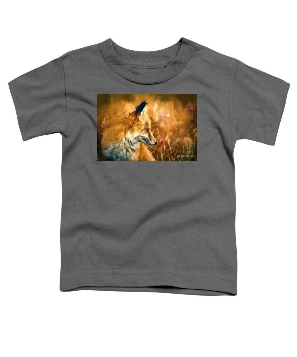 Fox Toddler T-Shirt featuring the painting The Sly Fox by Tina LeCour