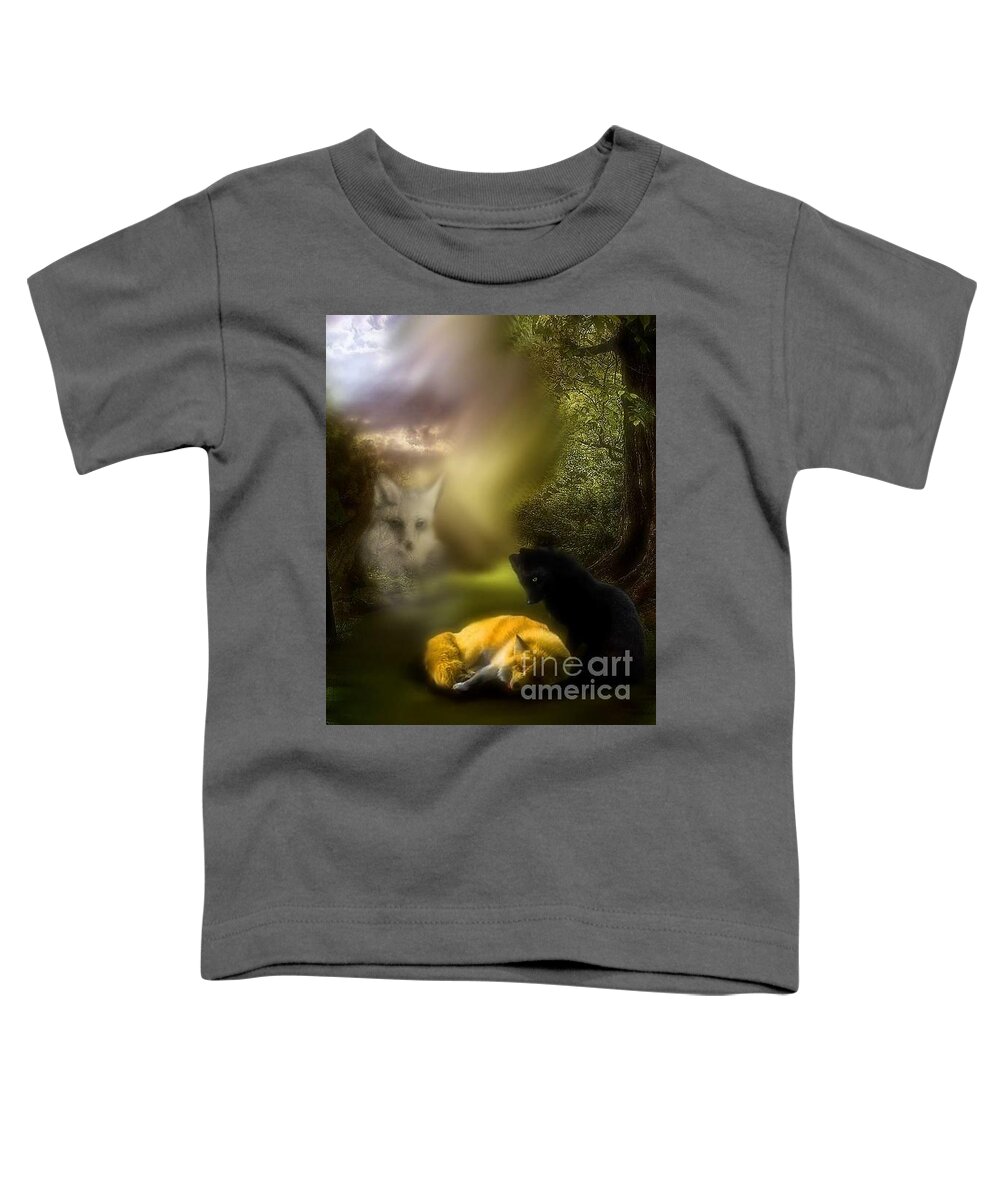 Fox Toddler T-Shirt featuring the digital art The Spirit Watches by Scarlett Royale