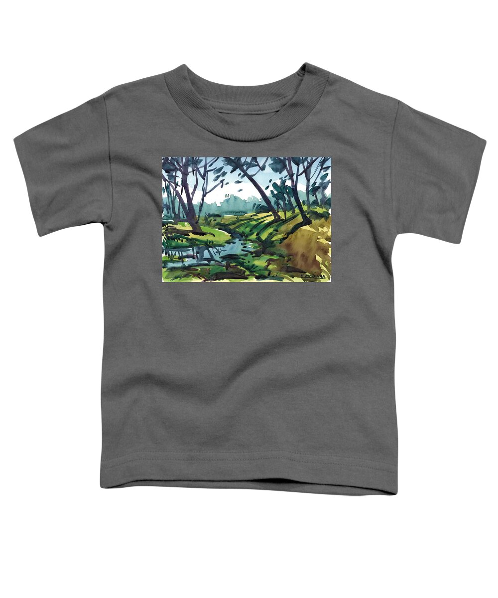 River Toddler T-Shirt featuring the painting The two banks of the river by Enrique Zaldivar