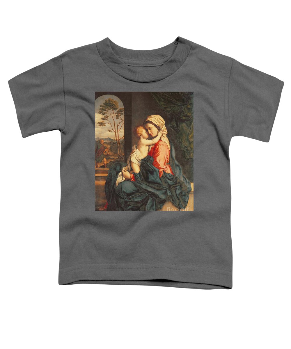 #faatoppicks Toddler T-Shirt featuring the painting The Virgin and Child Embracing by Giovanni Battista Salvi