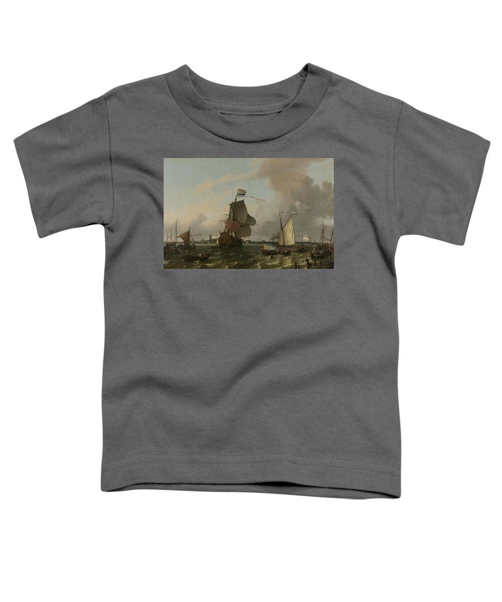 17th Century Art Toddler T-Shirt featuring the painting The Warship Brielle on the Maas for Rotterdam by Ludolf Bakhuizen