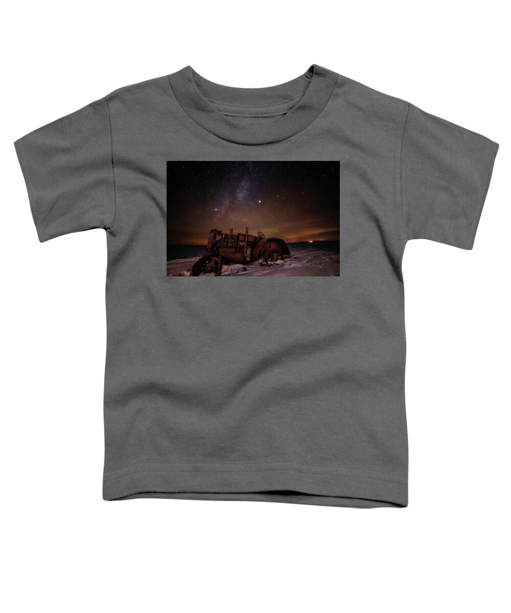 Astro Landscape Scenic Stars Milky Way Winter Antique Tractor Nd Night Night Sky Toddler T-Shirt featuring the photograph The Witness by Peter Herman