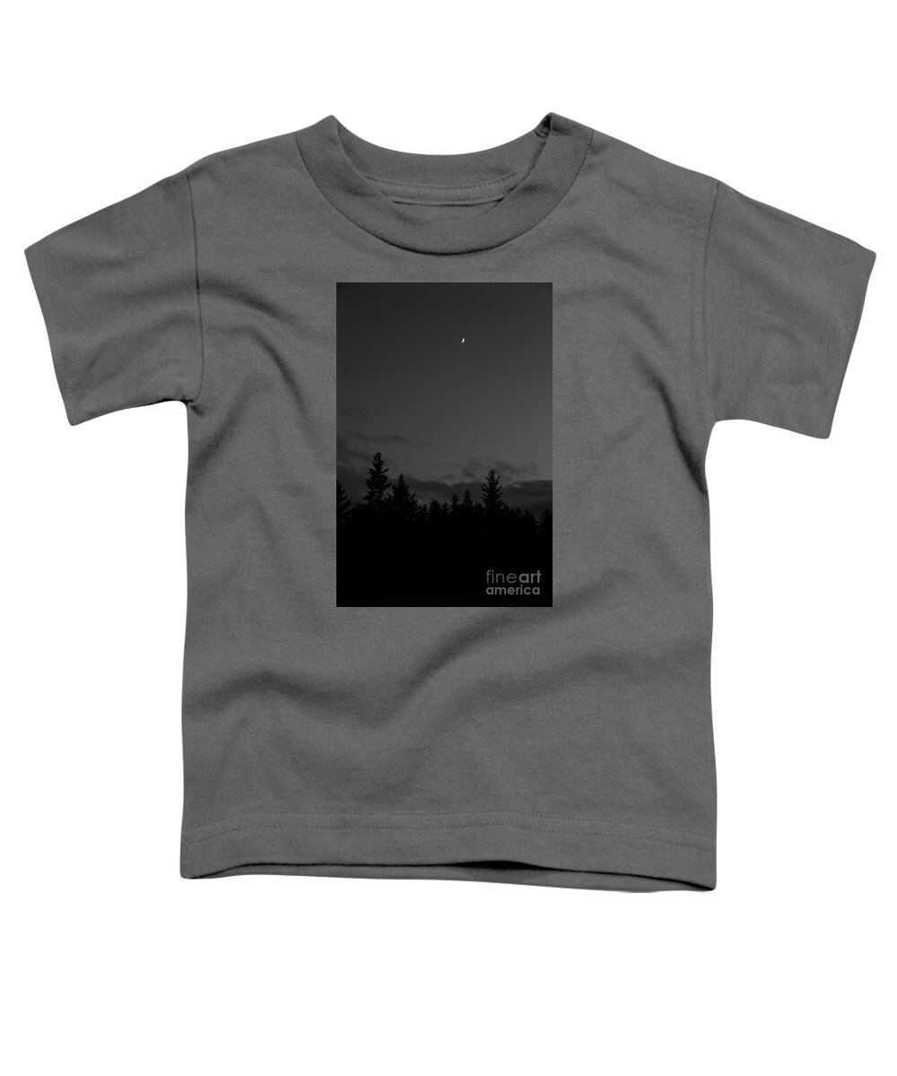 Moon Toddler T-Shirt featuring the photograph The Woods and the Moon 4 Black and White by Marina McLain