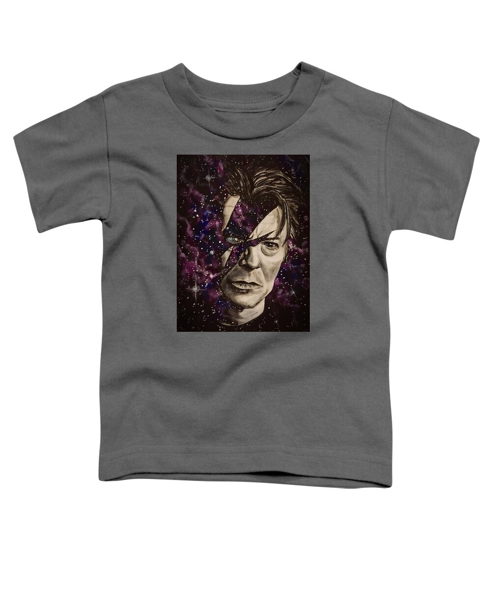 David Bowie Toddler T-Shirt featuring the painting There's A Starman Waiting In The Sky by Joel Tesch