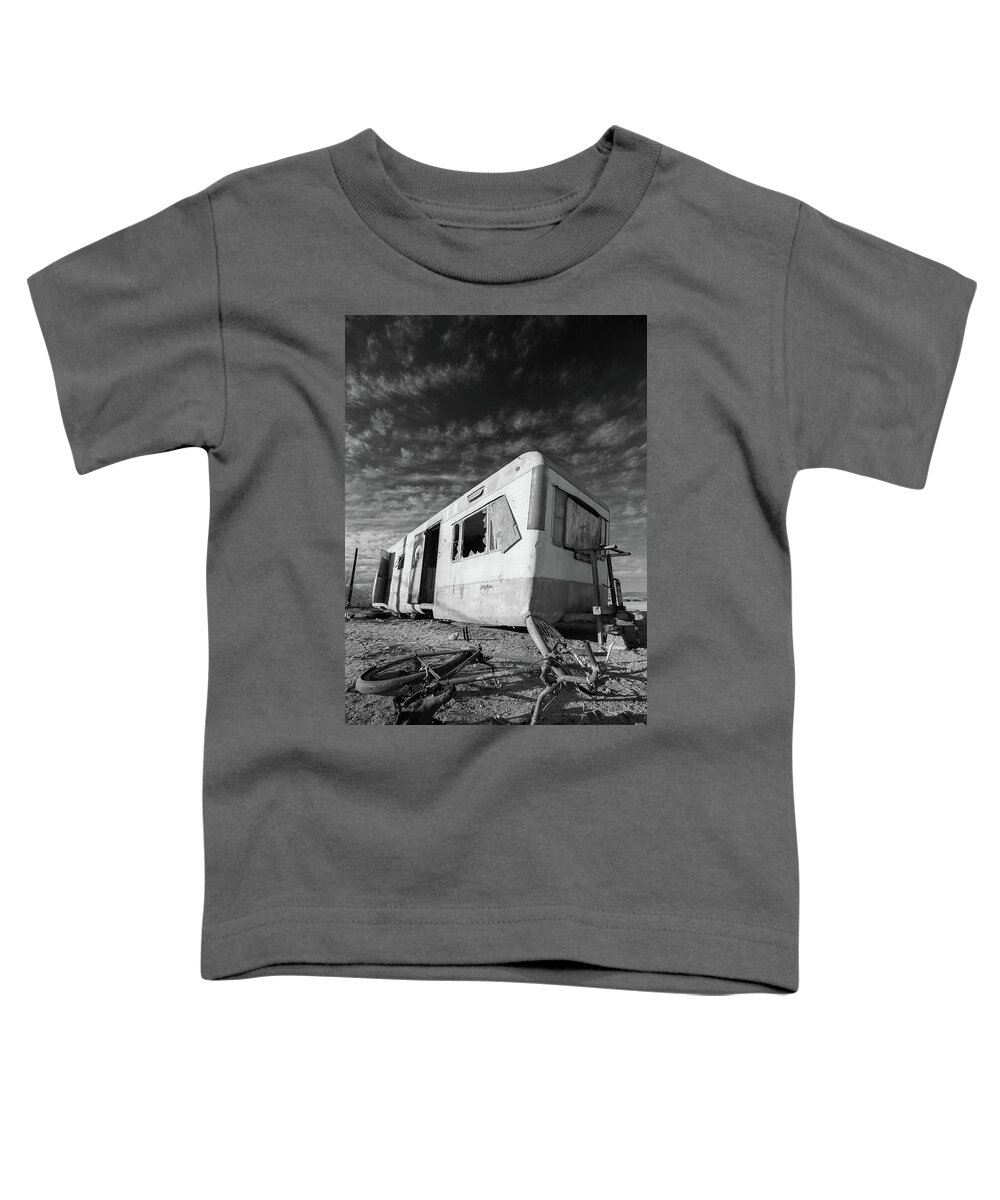 Abandoned Toddler T-Shirt featuring the photograph Theres My Bike Black and White by Scott Campbell