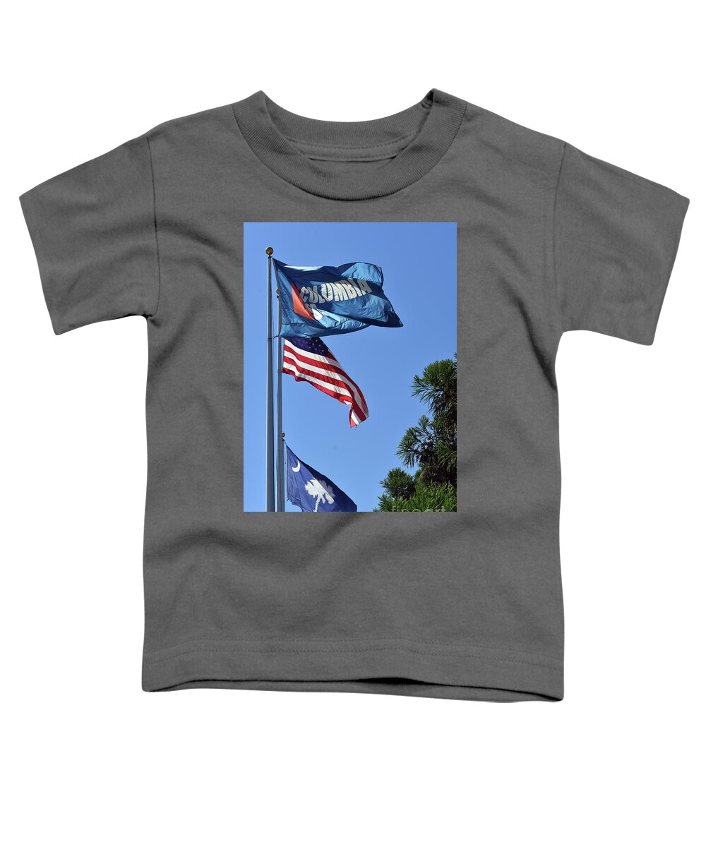 Scenic Toddler T-Shirt featuring the photograph Three Flags by Skip Willits