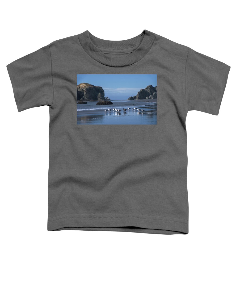Bandon Beach Toddler T-Shirt featuring the photograph Tide Watchers by Steven Clark