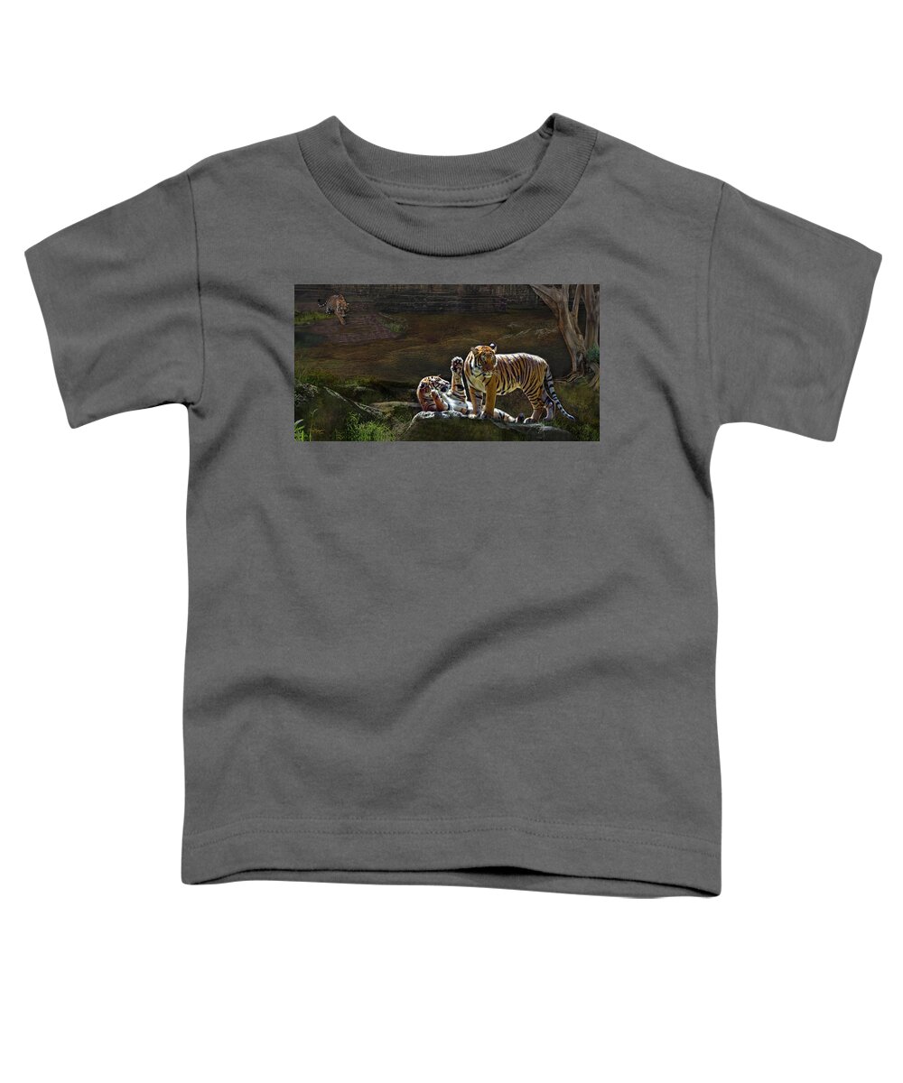 Tiger Toddler T-Shirt featuring the digital art Tigers In The Night by Thanh Thuy Nguyen