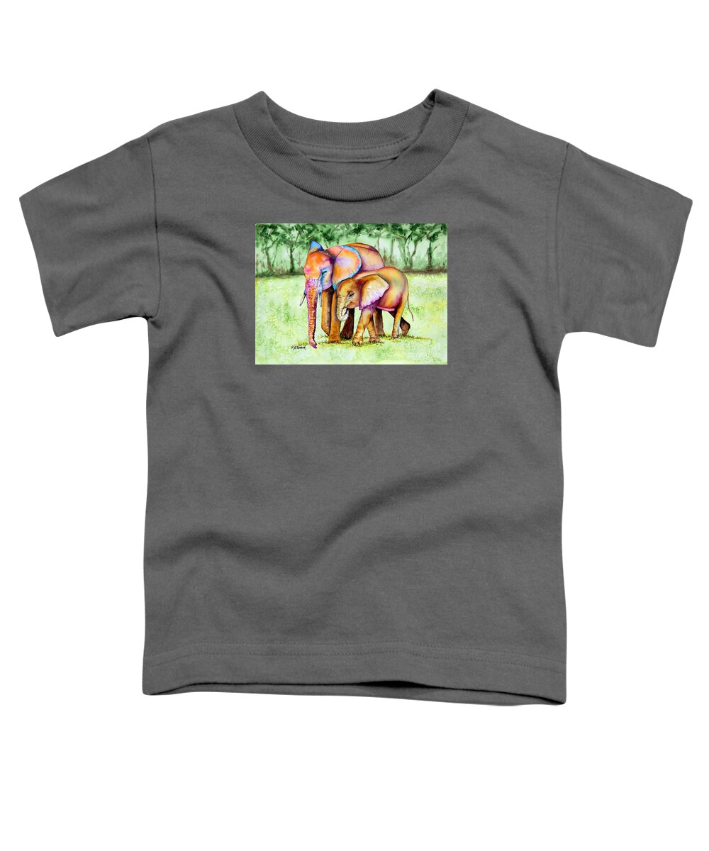 Elephants Toddler T-Shirt featuring the painting Together Forever by Maria Barry