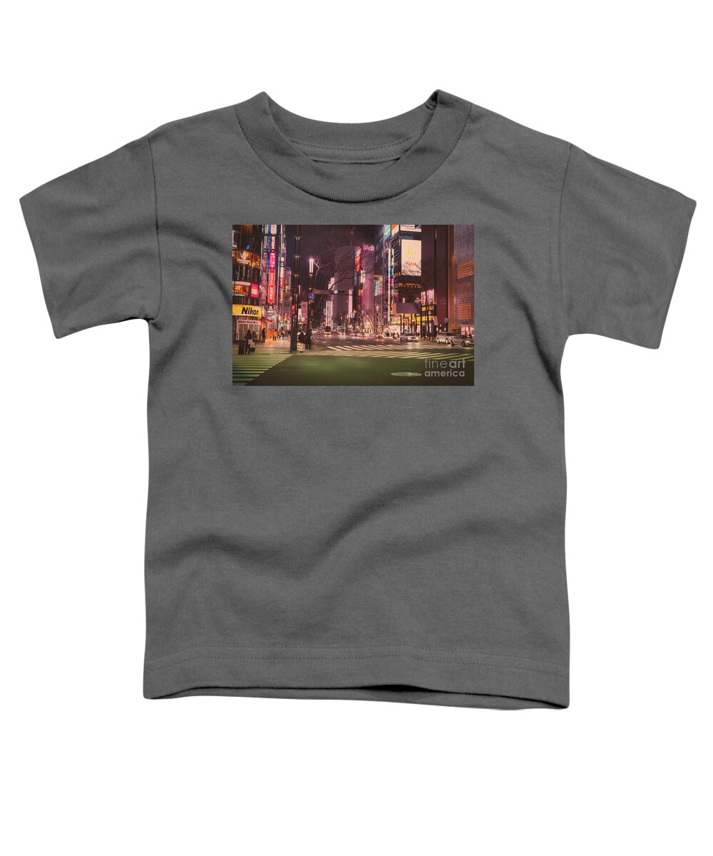 Tokyo Toddler T-Shirt featuring the photograph Tokyo Street at Night, Japan by Perry Rodriguez