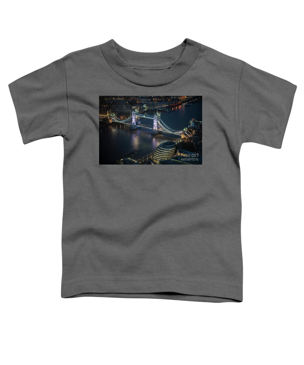Tower Bridge Toddler T-Shirt featuring the photograph Tower Bridge at Night from the Shard by Mike Reid