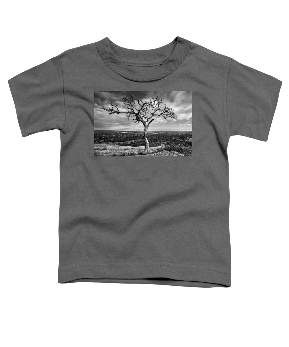 Tree Toddler T-Shirt featuring the photograph Tree On Enchanted Rock in Black And White by Todd Aaron