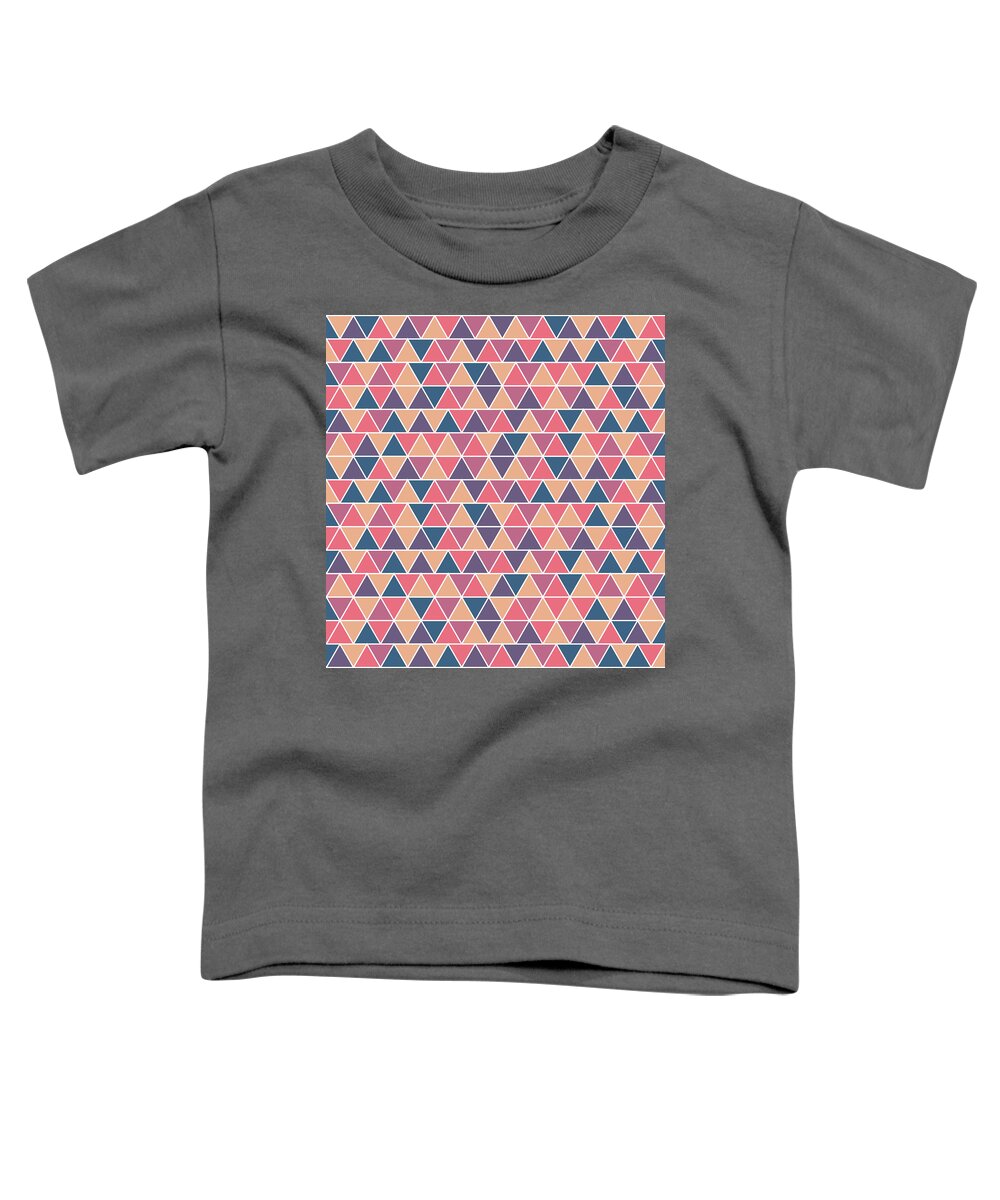Pattern Toddler T-Shirt featuring the mixed media Triangular Geometric Pattern - Warm Colors 07 by Studio Grafiikka