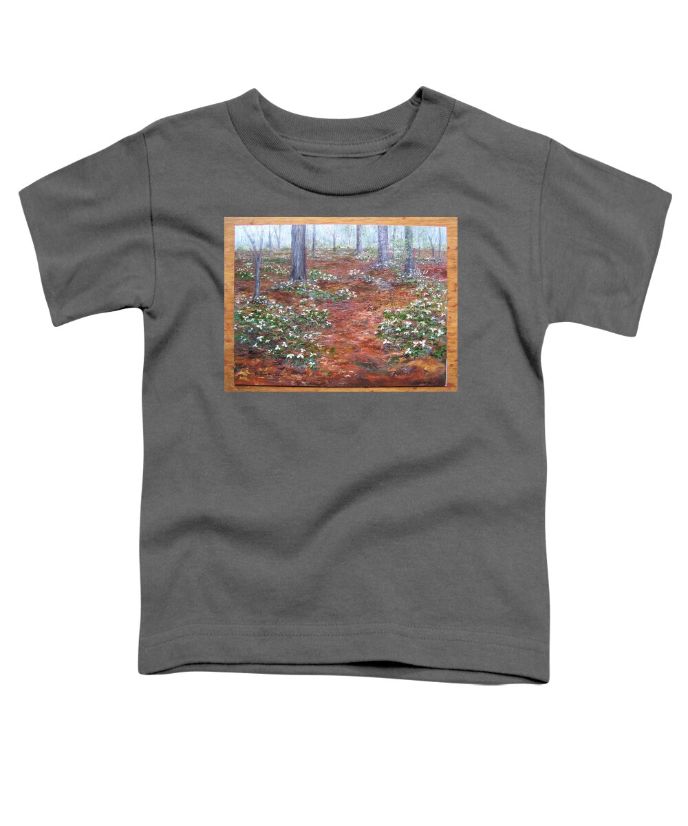 Trilliums Toddler T-Shirt featuring the painting Trilliums after the rain by Jan Byington