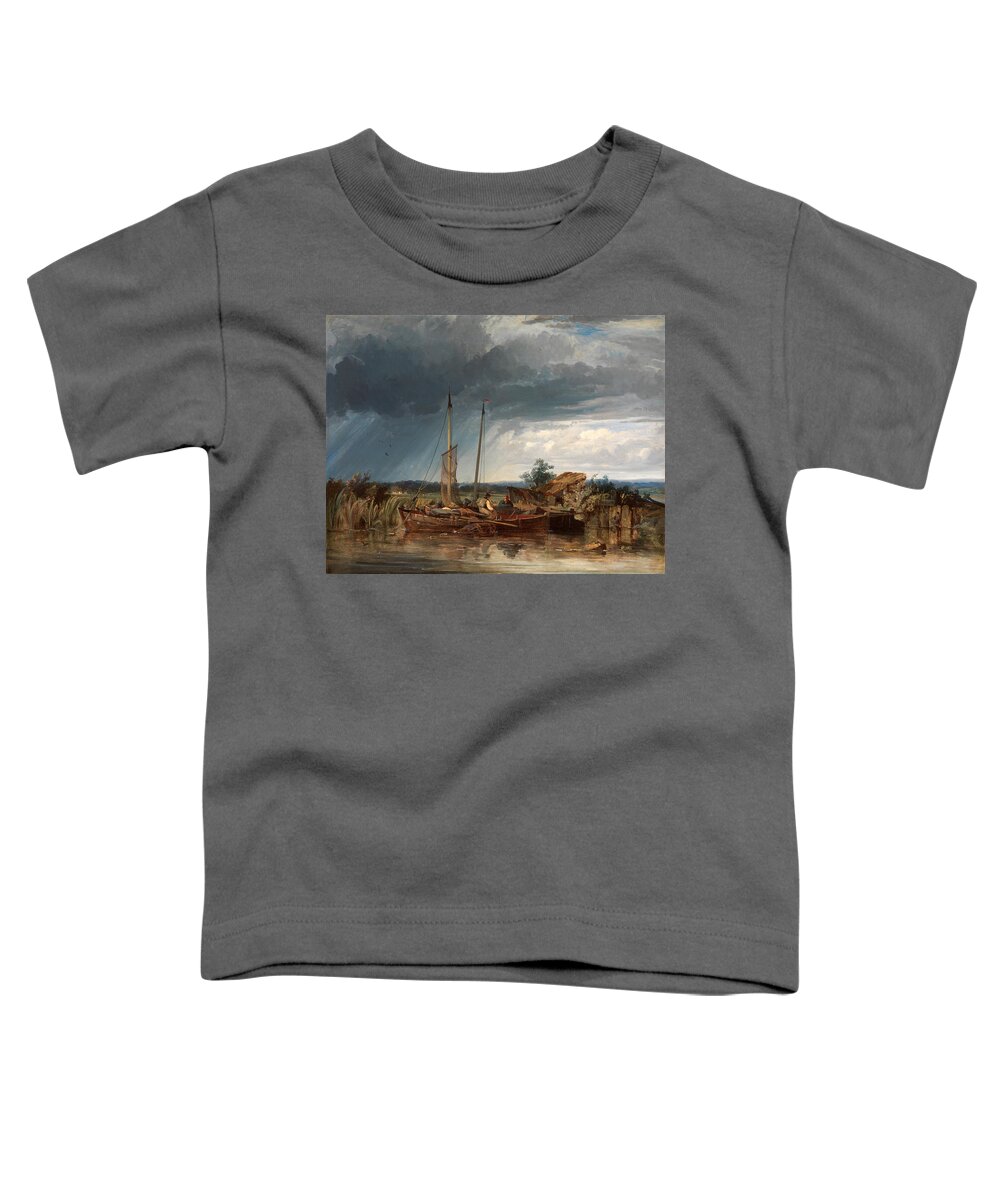 George Hyde Chambers Toddler T-Shirt featuring the painting Two Fishing Boats on the Banks of Inland Waters by George Hyde Chambers