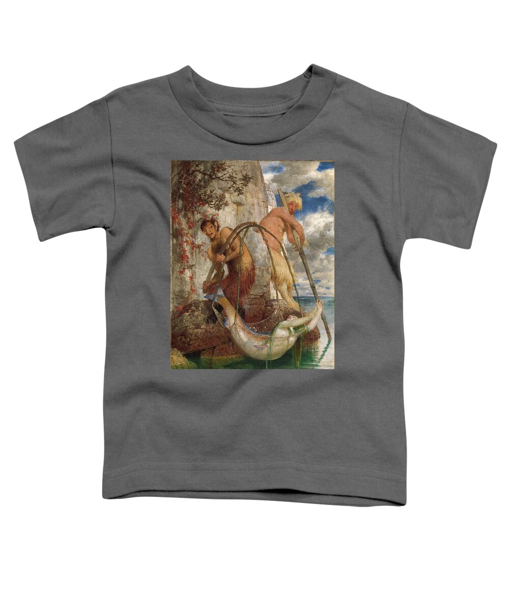 Arnold Boecklin Toddler T-Shirt featuring the painting Two fishing Pan's by Arnold Boecklin