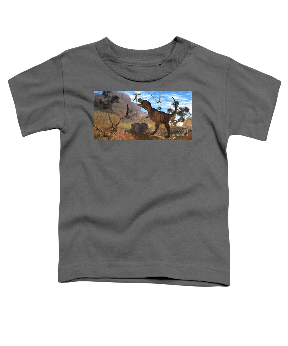 Tyrannosaurus Rex Toddler T-Shirt featuring the painting Tyrannosaurus Meeting by Corey Ford