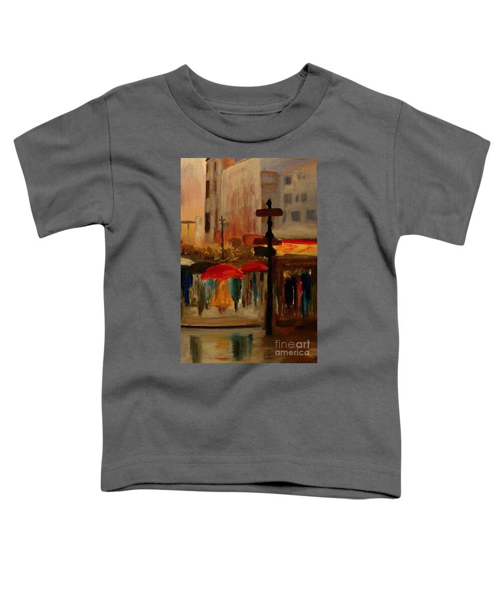Rain Photographs Toddler T-Shirt featuring the painting Umbrella Day by Julie Lueders 