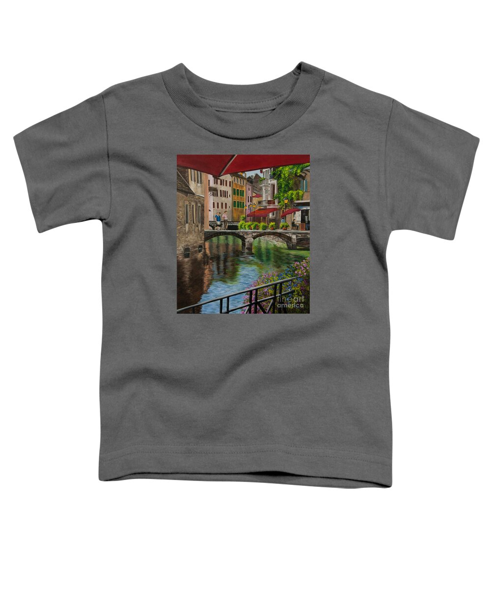 Annecy France Art Toddler T-Shirt featuring the painting Under the Umbrella in Annecy by Charlotte Blanchard
