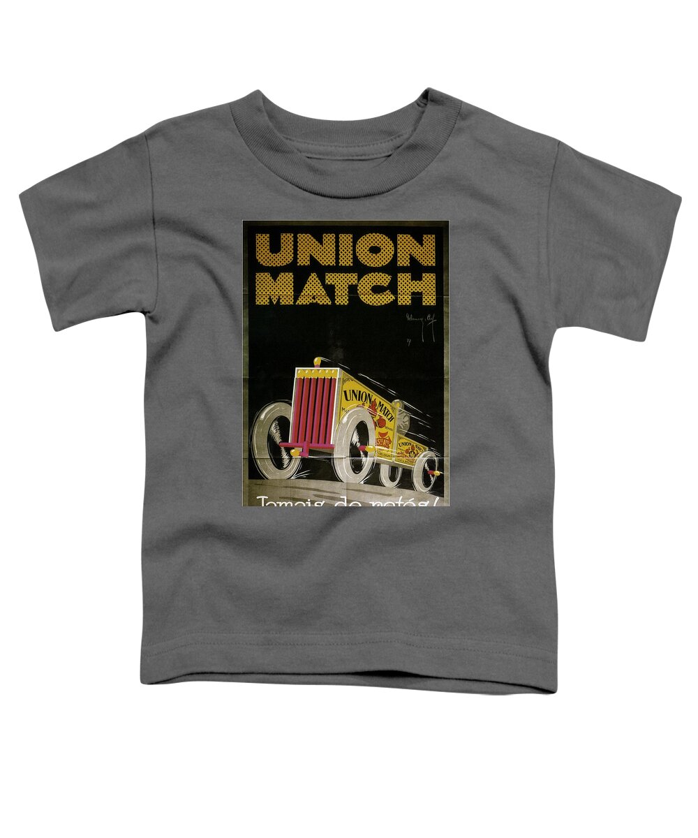 Vintage Toddler T-Shirt featuring the mixed media Union Match - Match Box Car - Vintage Advertising Poster by Studio Grafiikka