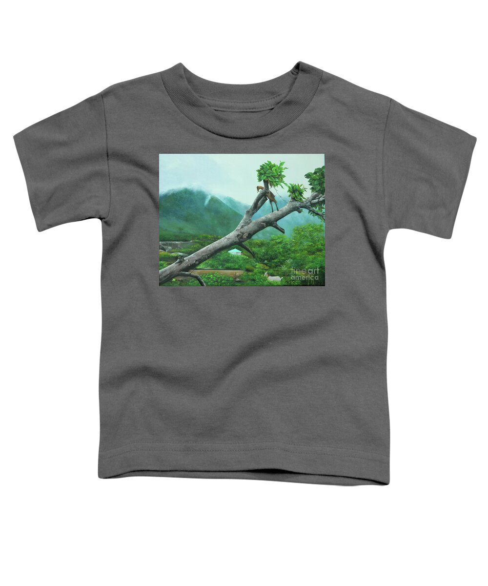 Jamaica Art Toddler T-Shirt featuring the painting Unu Neva Si Goat Ina Tree by Kenneth Harris