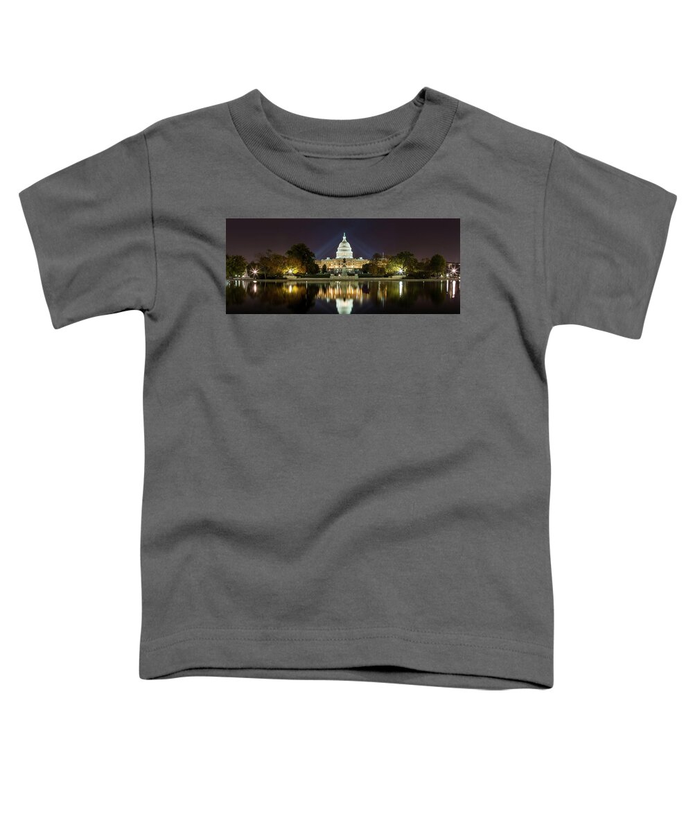 Architecture Toddler T-Shirt featuring the photograph US Capitol Night Panorama by Val Black Russian Tourchin