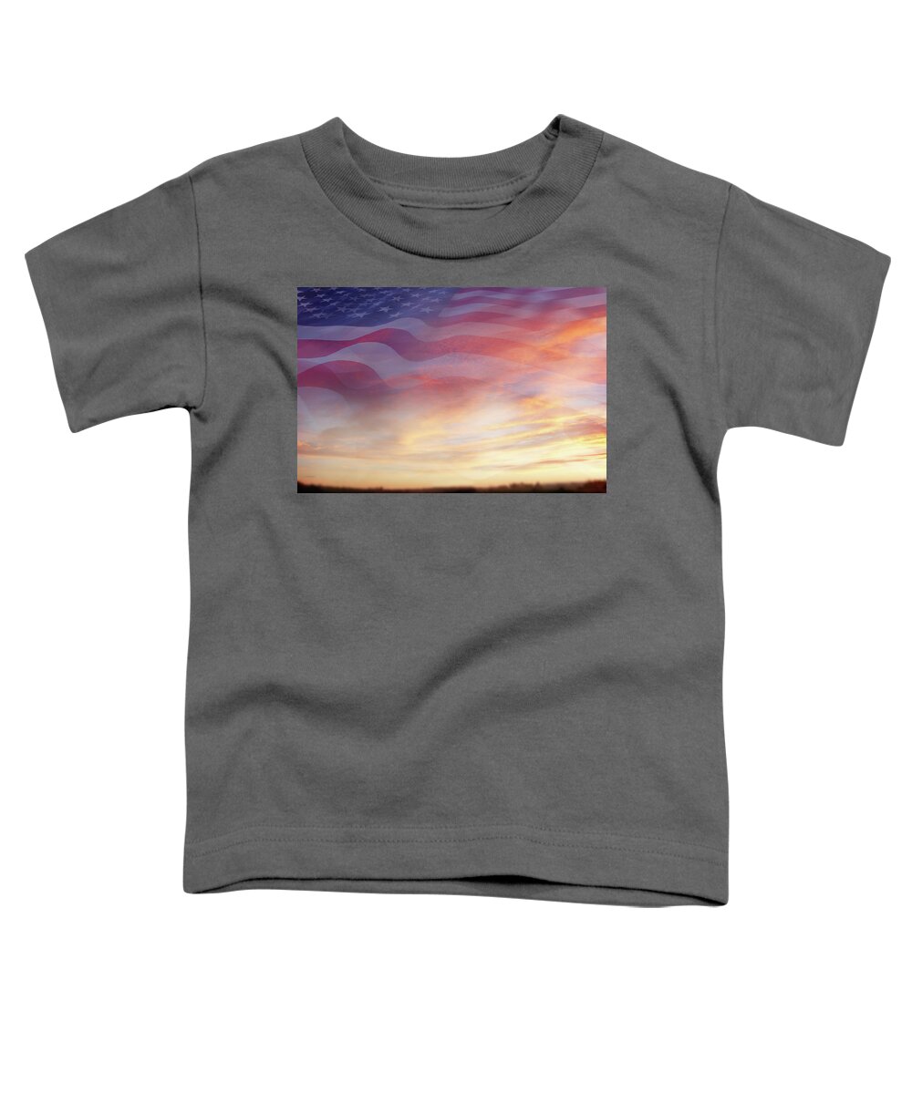 American Flag Toddler T-Shirt featuring the digital art U.S. flag in sky 1 by Les Cunliffe