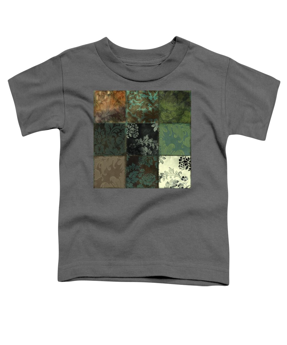 Velvet Patchwork Toddler T-Shirt featuring the painting Velvet Patch Emerald by Mindy Sommers