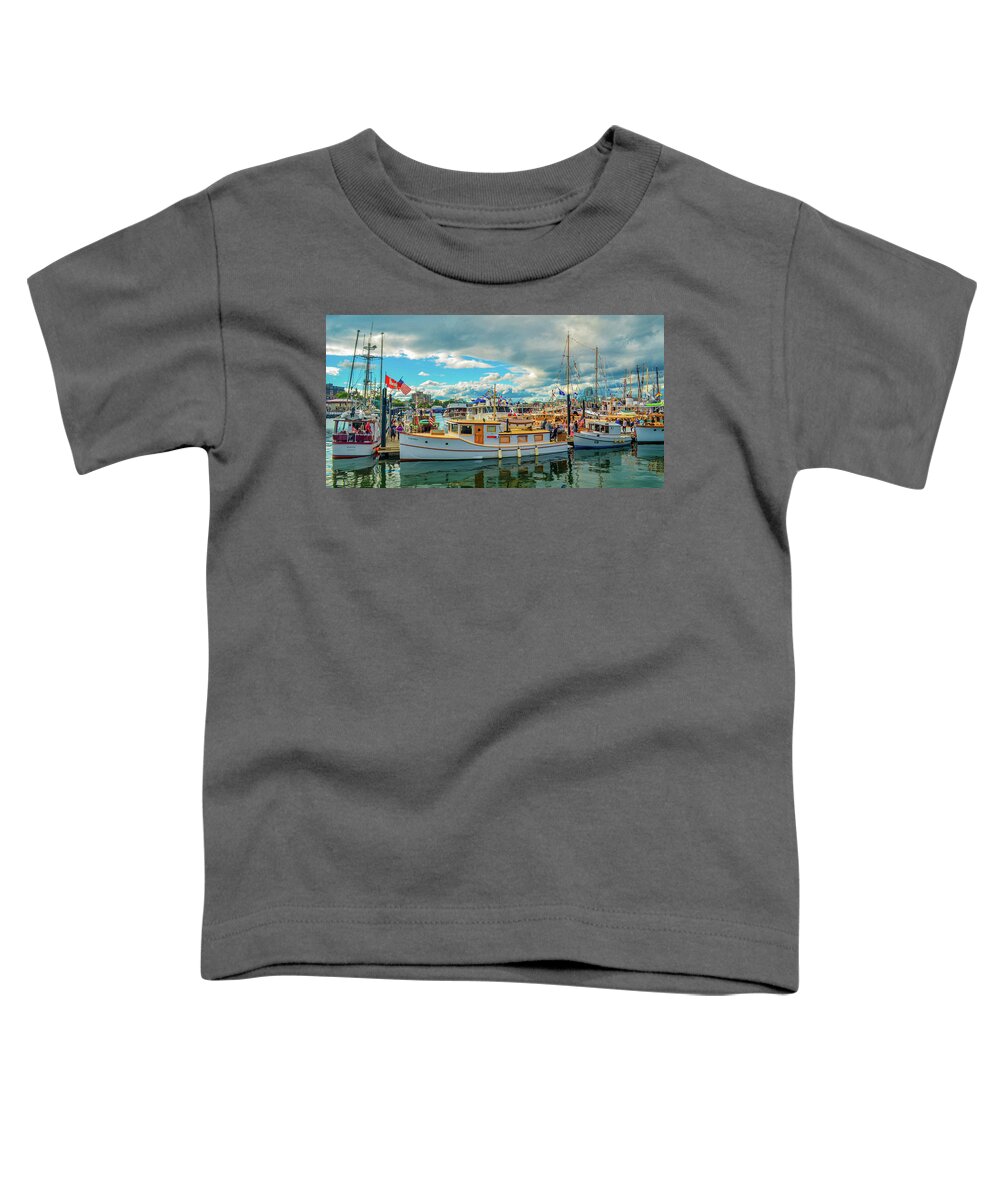 Boats Toddler T-Shirt featuring the photograph Victoria Harbor old boats by Jason Brooks