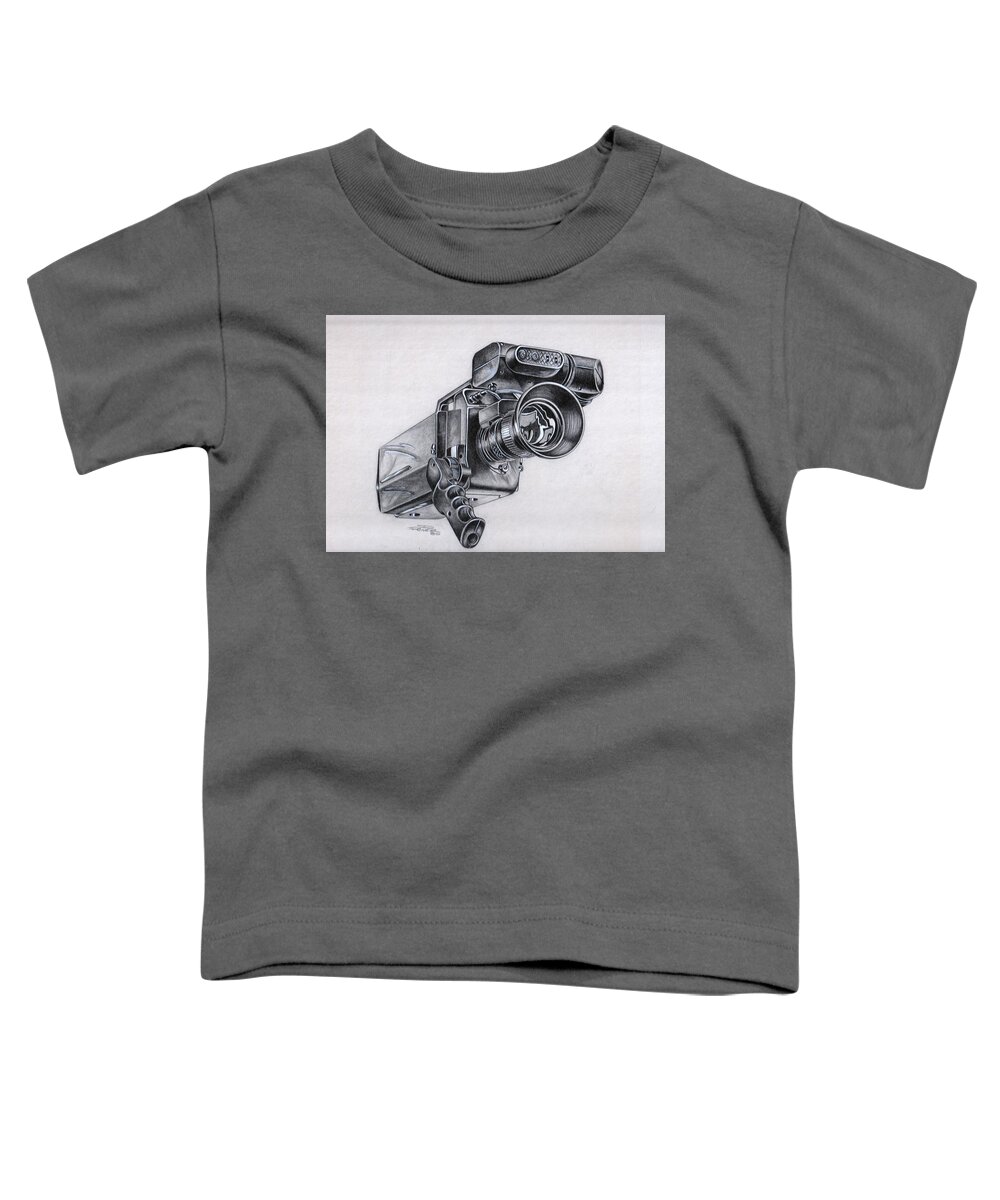 Black And White Toddler T-Shirt featuring the painting Video Camera, Vintage by Dale Turner