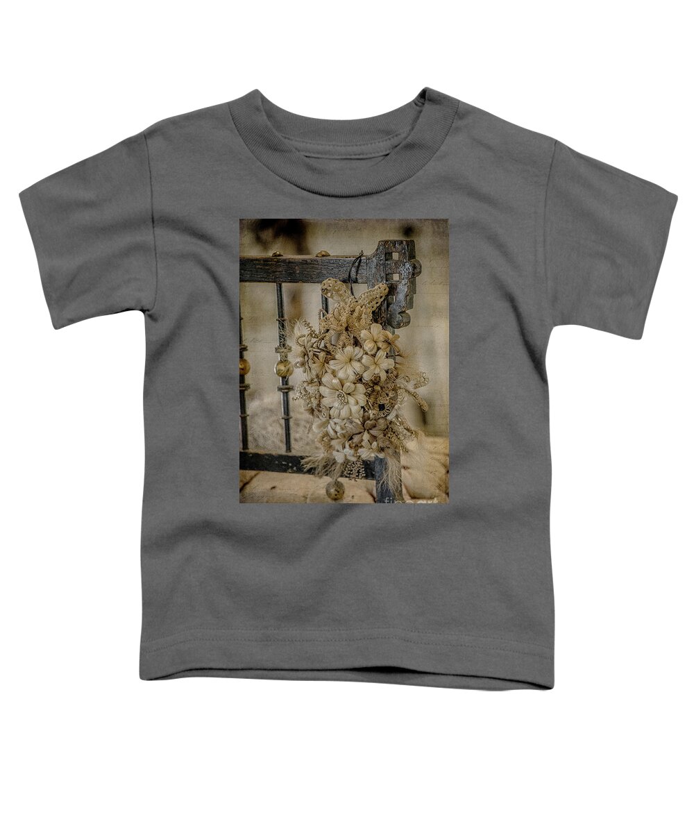 Antique Toddler T-Shirt featuring the photograph Vintage Floral Swag on a Bedpost by Teresa Wilson