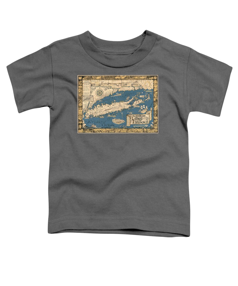 Long Toddler T-Shirt featuring the photograph Vintage Map of Long Island by James Kirkikis