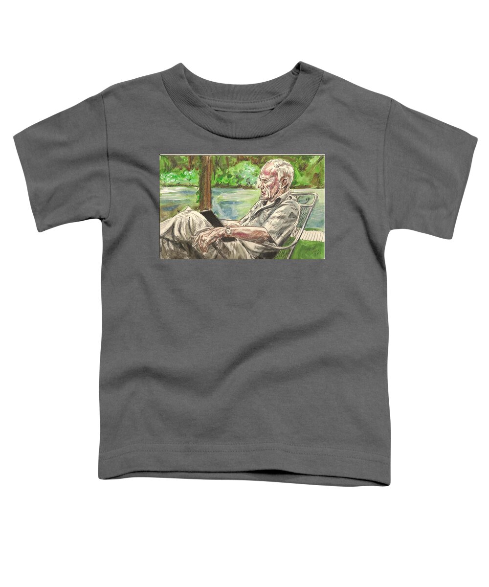 Walker Percy Toddler T-Shirt featuring the painting Walker Percy at the Lake by Bryan Bustard