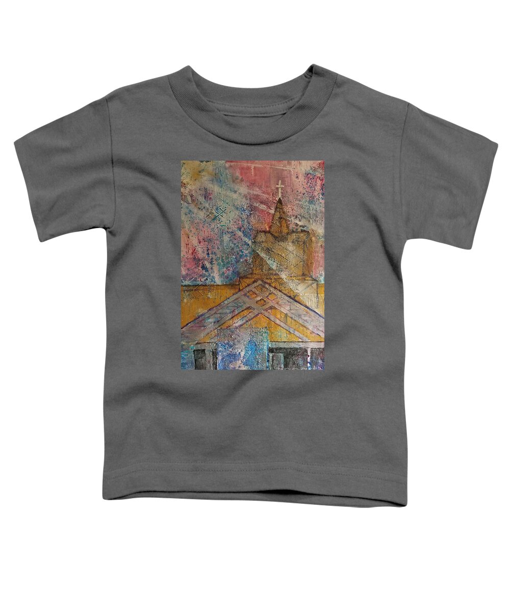 Spiritual Toddler T-Shirt featuring the painting Washington Cathedral Church by Lisa Debaets
