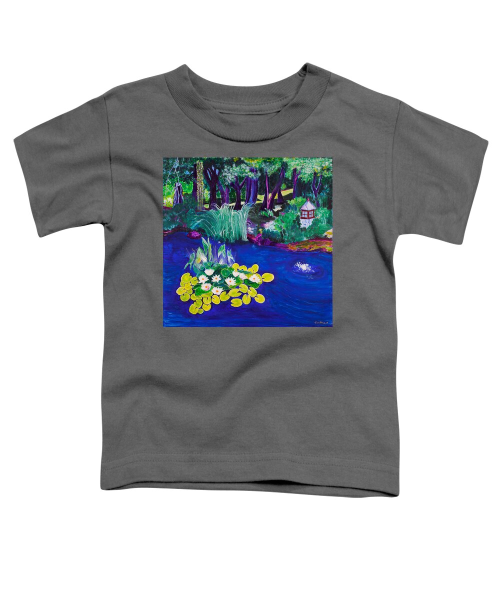 Lilies Toddler T-Shirt featuring the painting Water Lily Garden 30x30 by Santana Star