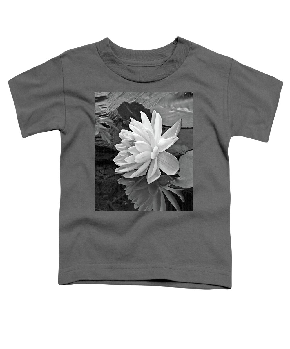 Lily Toddler T-Shirt featuring the photograph Water Lily Reflections in Black and White by Gill Billington