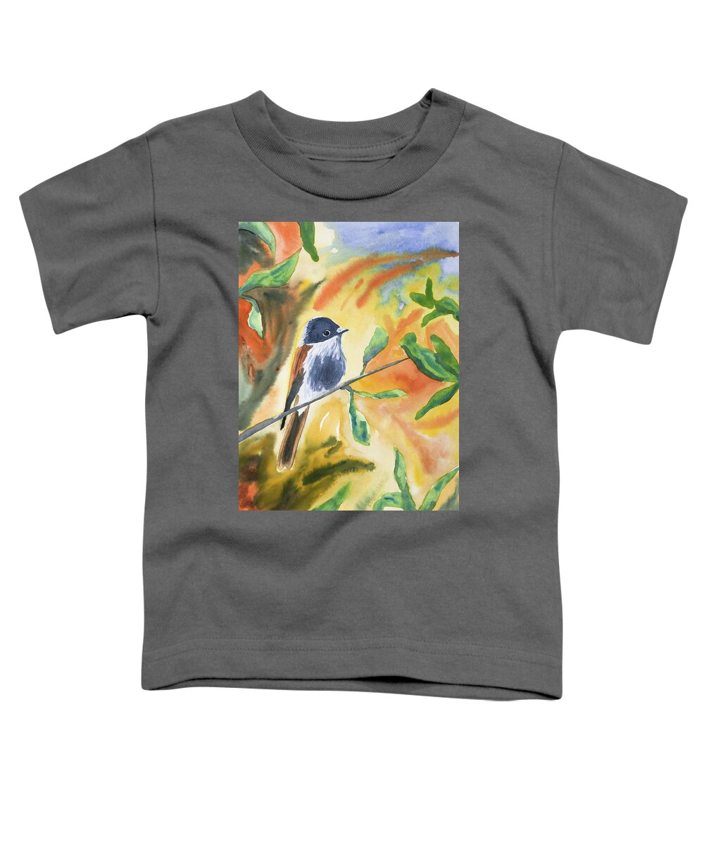 Bird Toddler T-Shirt featuring the painting Watercolor - Delicate Perching Bird by Cascade Colors
