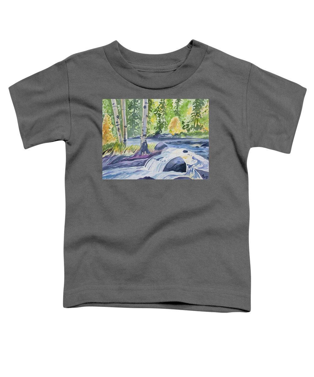 Original Watercolor Toddler T-Shirt featuring the painting Watercolor - Forest and Stream Landscape by Cascade Colors