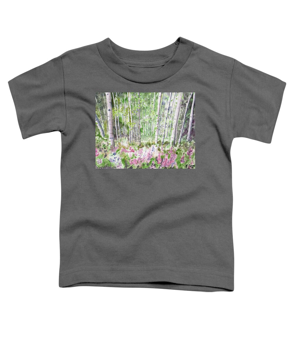 Aspen Toddler T-Shirt featuring the painting Watercolor - Summer Aspen Glade by Cascade Colors