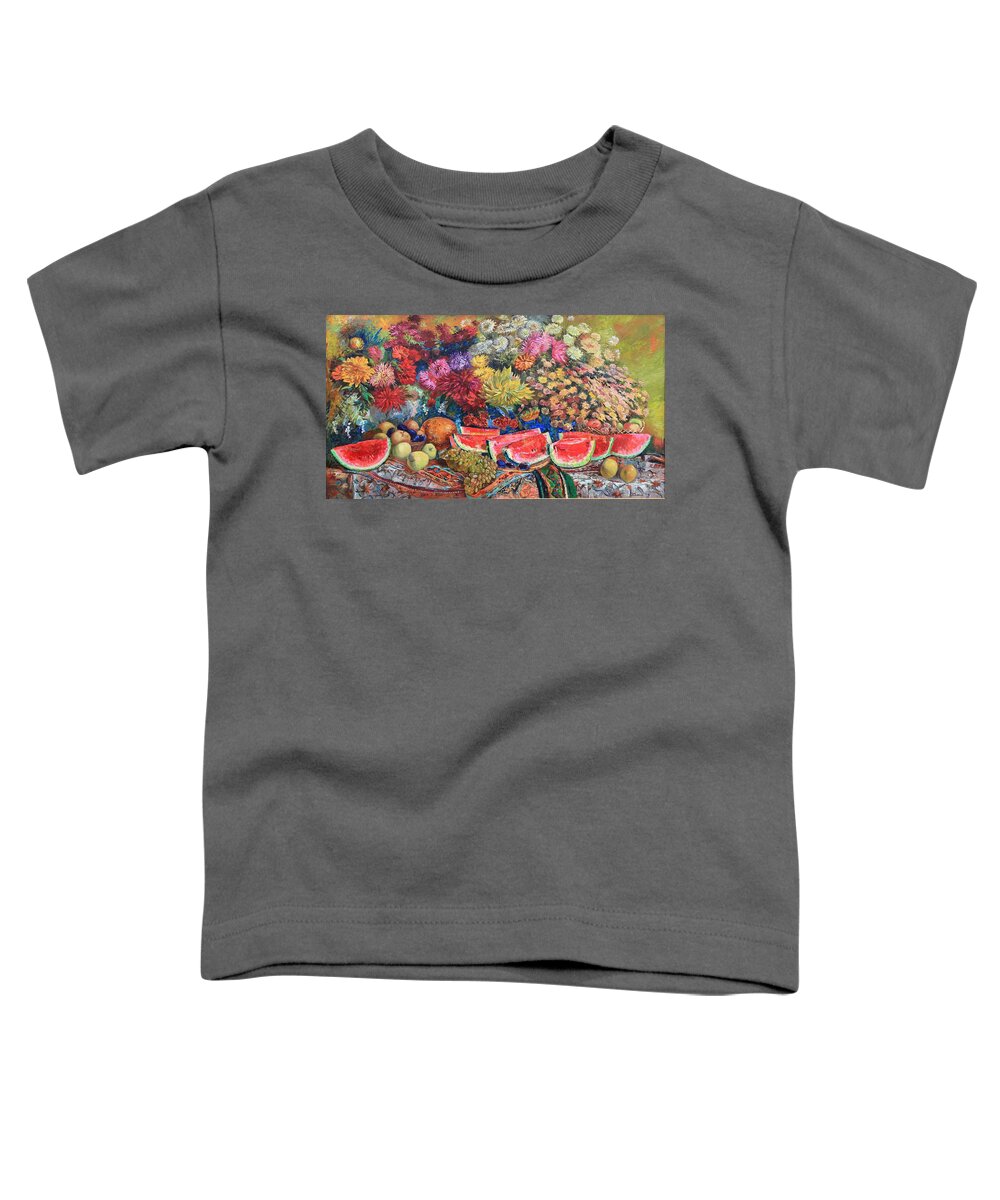 Maya Gusarina Toddler T-Shirt featuring the painting Watermelon Symphony by Maya Gusarina