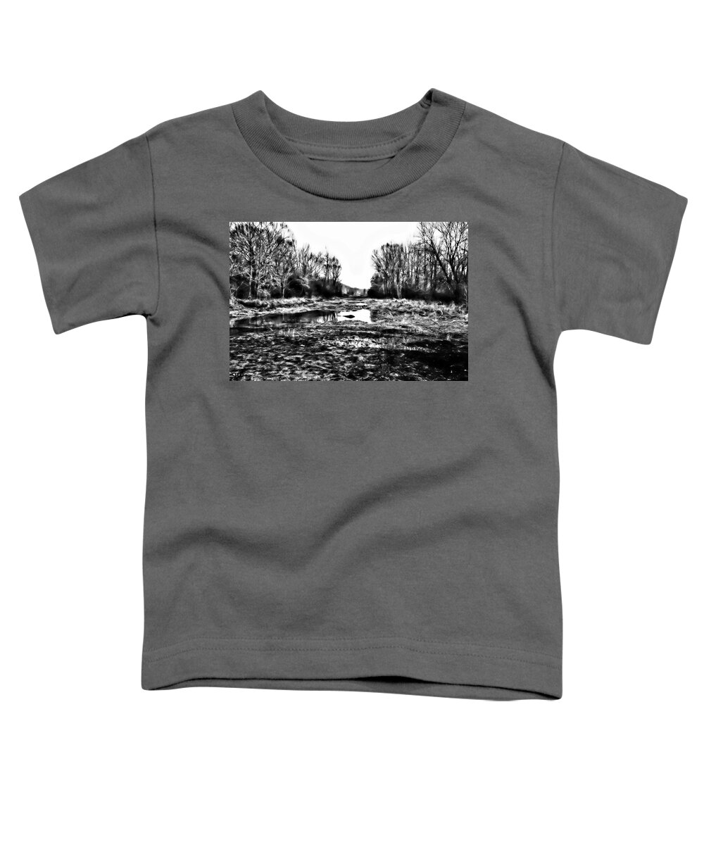 Black And White Toddler T-Shirt featuring the photograph Watery Landscape by Gina O'Brien
