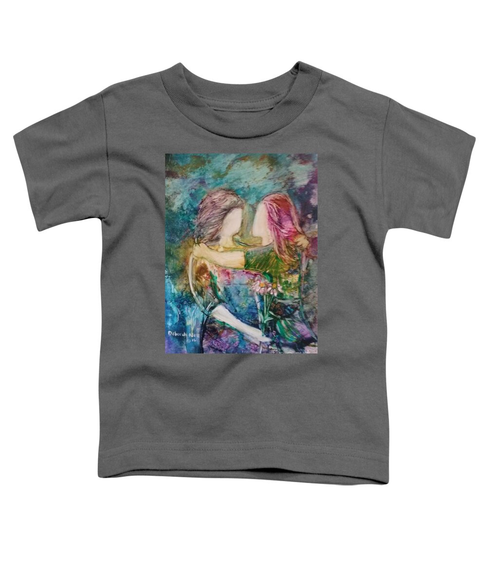 Sisters Toddler T-Shirt featuring the painting We Need Each Other by Deborah Nell