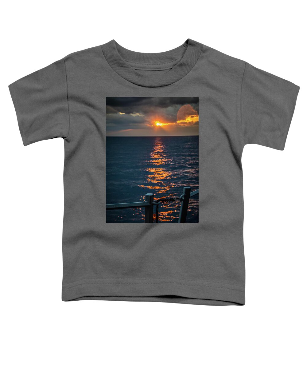 Navy Toddler T-Shirt featuring the photograph Weather Deck Sunset by Larkin's Balcony Photography