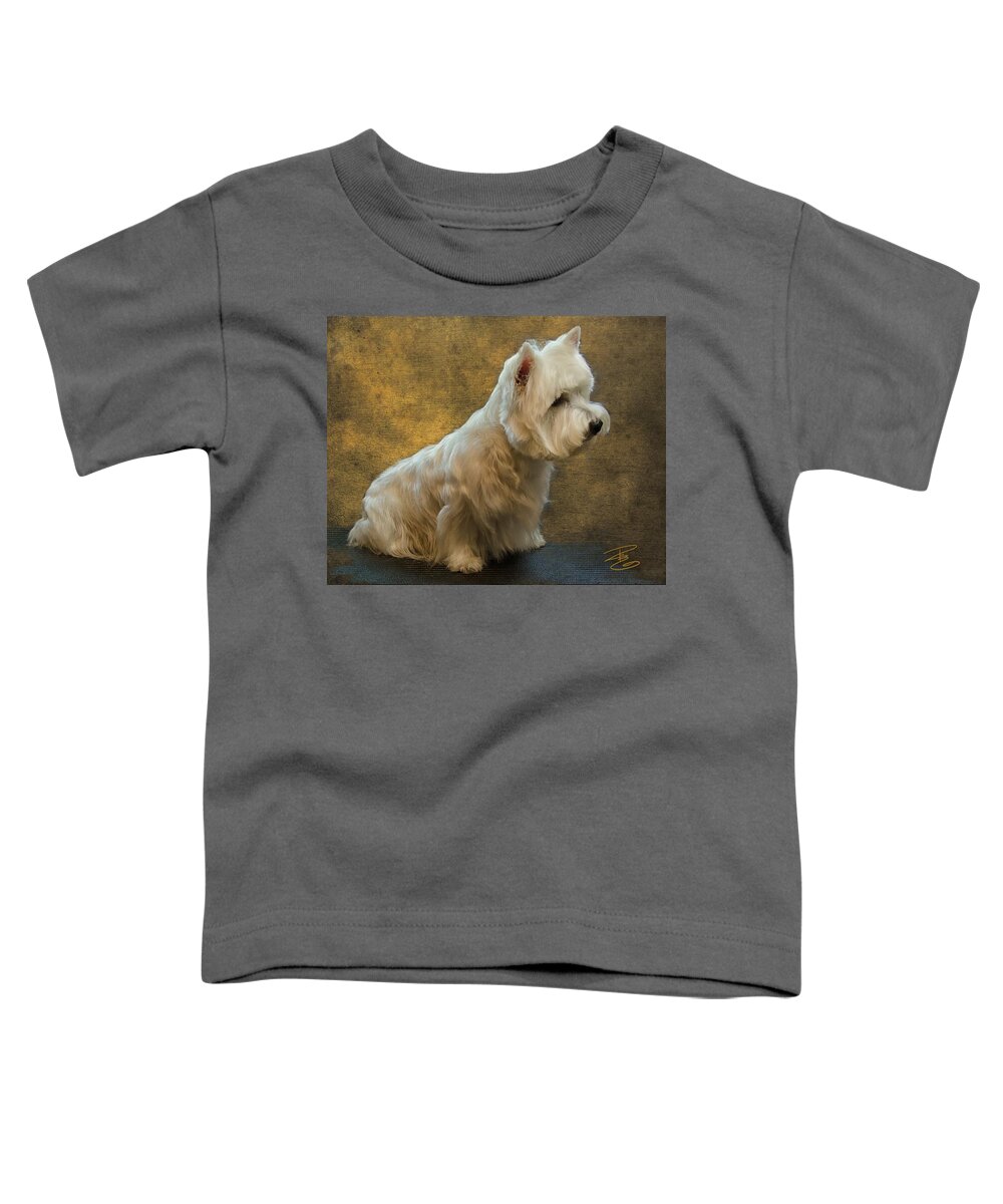 Animal Toddler T-Shirt featuring the digital art Westie on the lookout by Debra Baldwin
