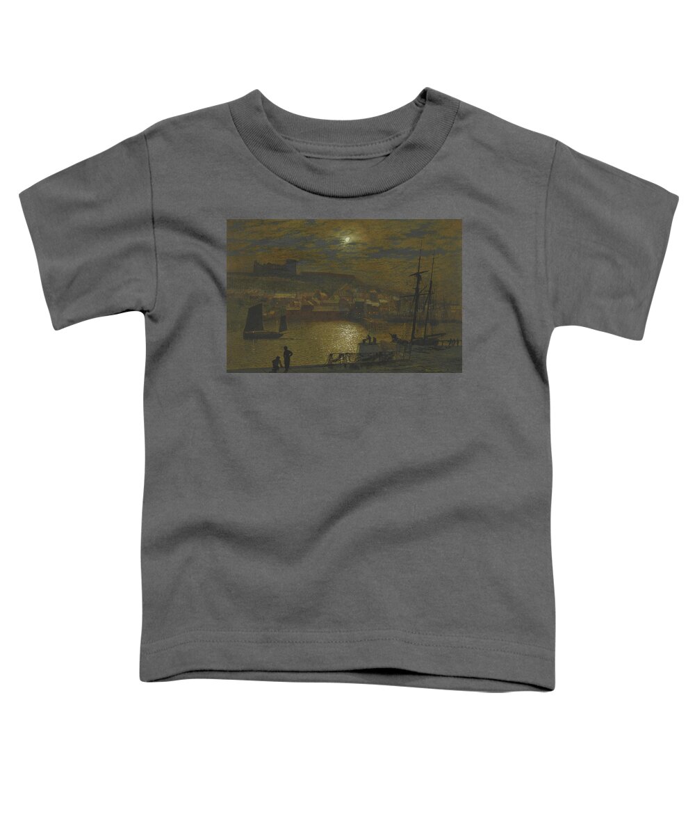 Grimshaw Toddler T-Shirt featuring the painting Whitby from Scotch Head Moonlight on the Esk by John Atkinson Grimshaw