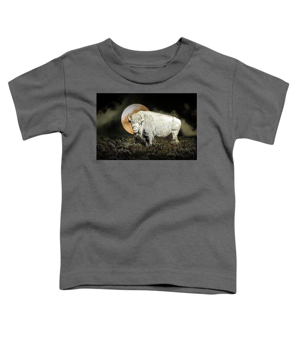 White Buffalo Toddler T-Shirt featuring the photograph White Spirit Buffalo and Moon by Randall Nyhof