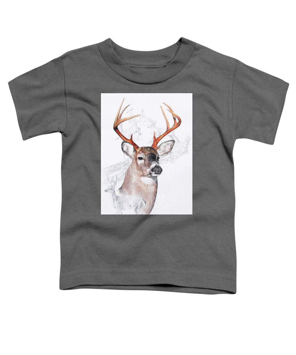 Deer Toddler T-Shirt featuring the mixed media White-Tailed Deer by Barbara Keith