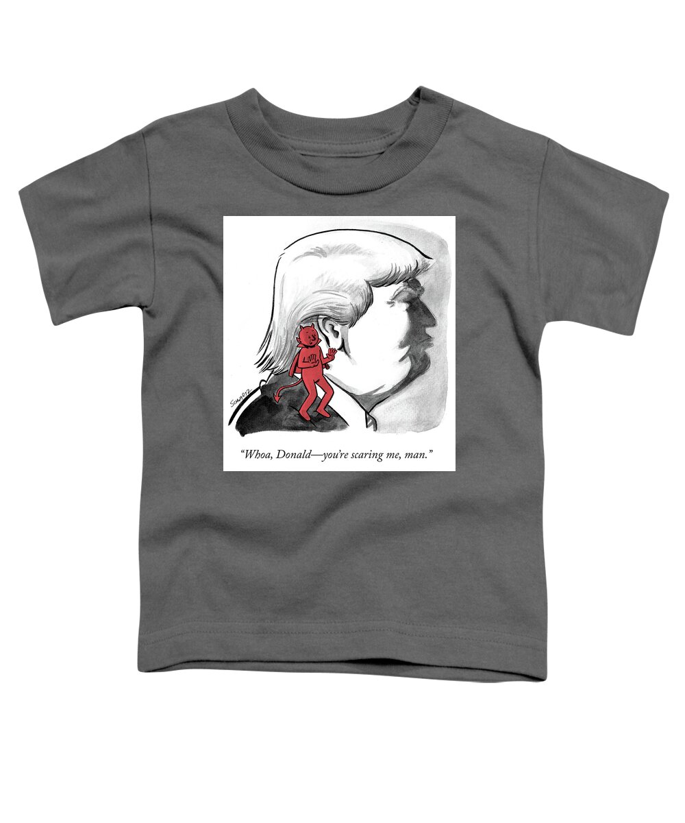 “whoa Toddler T-Shirt featuring the drawing Whoa Donald by Benjamin Schwartz