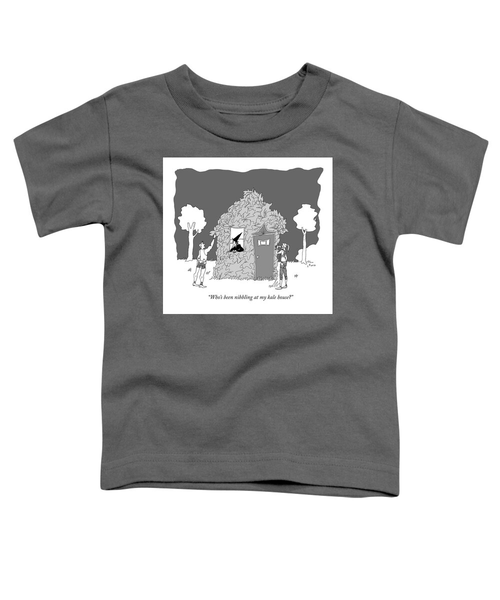 who's Been Nibbling At My Kale House? Toddler T-Shirt featuring the drawing Who's been nibbling at my kale house? by Liana Finck