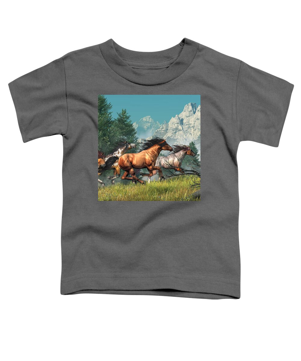 Wild Horses Toddler T-Shirt featuring the digital art Wild Horses by Daniel Eskridge